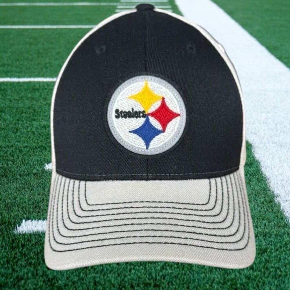 NWOT Reebok Vintage Pittsburgh Steelers Khaki Black Embroidered Flexfit Hat L/XL